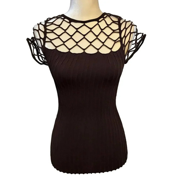 Soho Lady NWT Brown Cut Out Blouse Women OS (S-L) - Picture 1 of 7